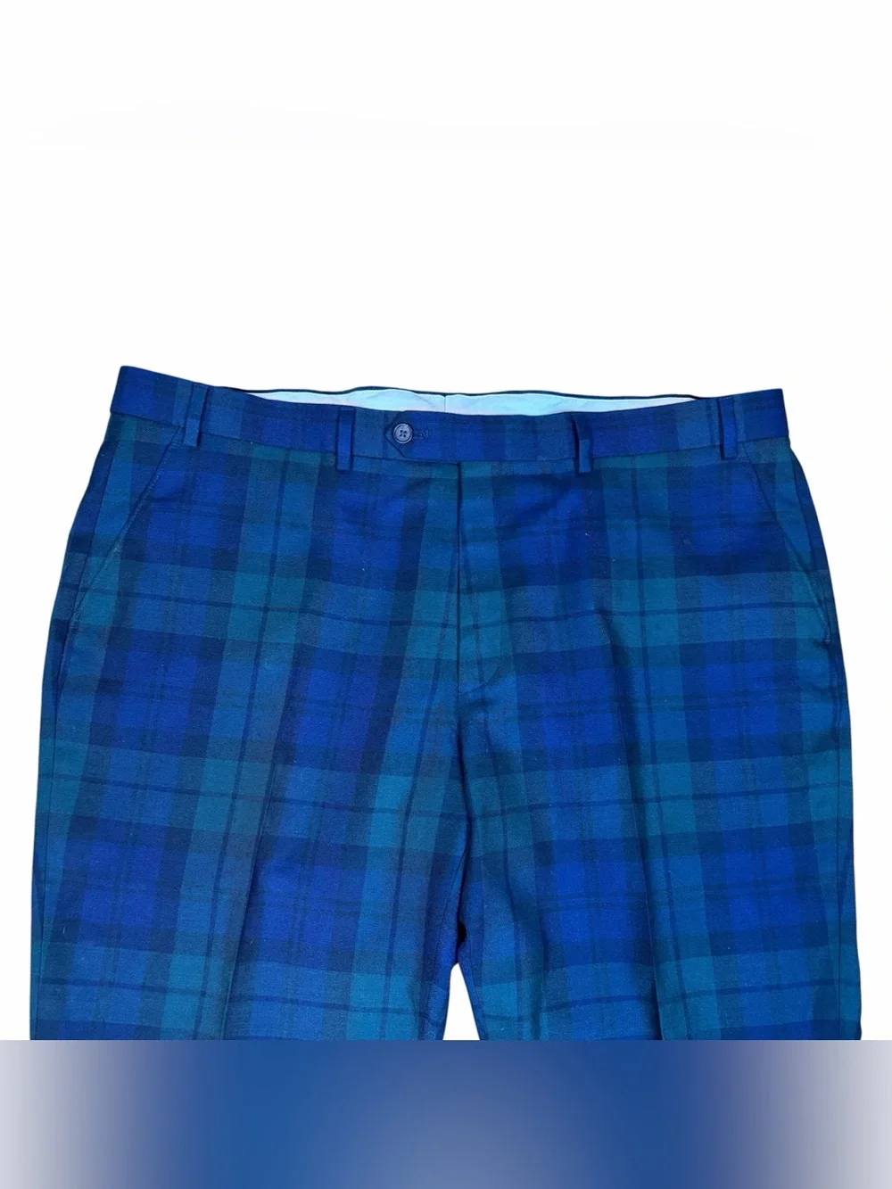 Ralph Lauren Green Blue Black Watch Tartan Plaid Wool Slim Pants Trousers 40x30